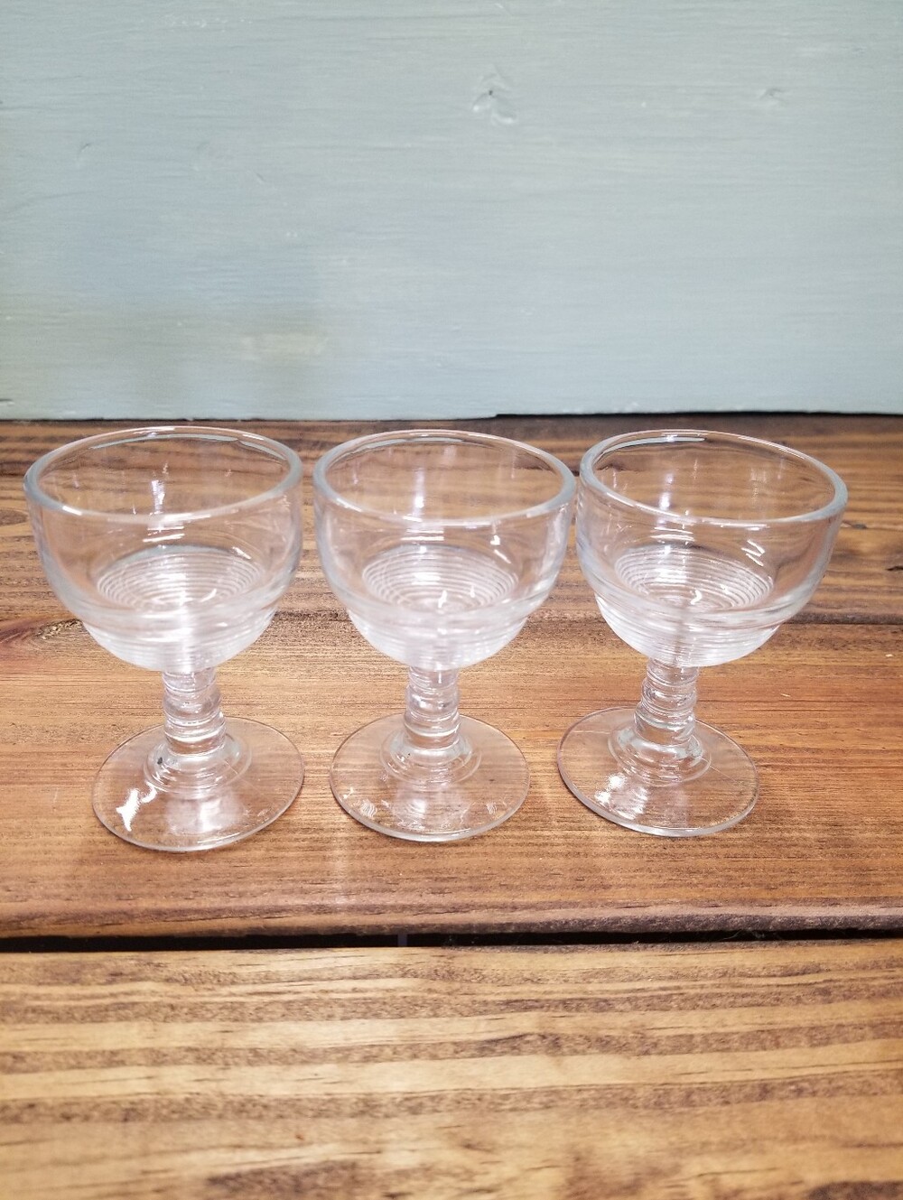 Anchor Hocking MCM Clear Ribbed Stem Goblet Glasses Dining Set of 3